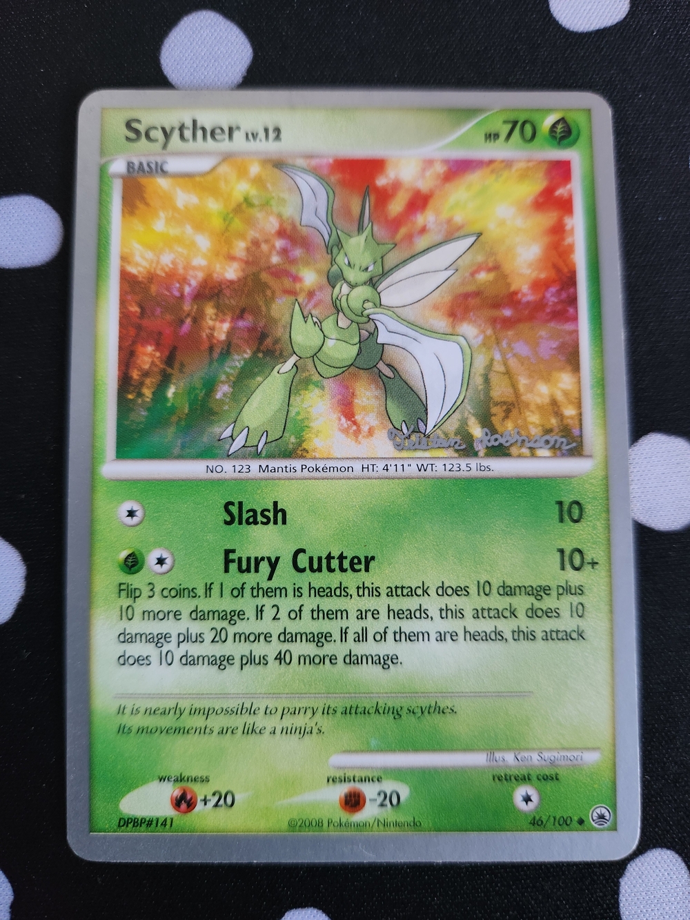 Scyther Pokémon Holo Trading Card — Green